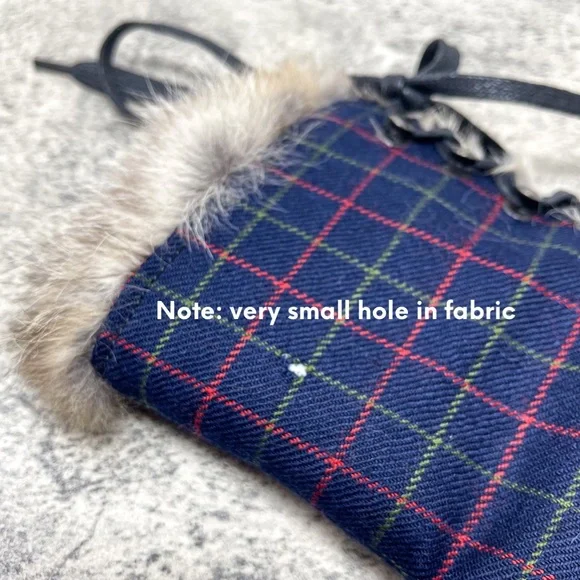 J. Crew plaid navy blue real fur duck boots, fur-lined rain boots, size 9 - Picture 8 of 9